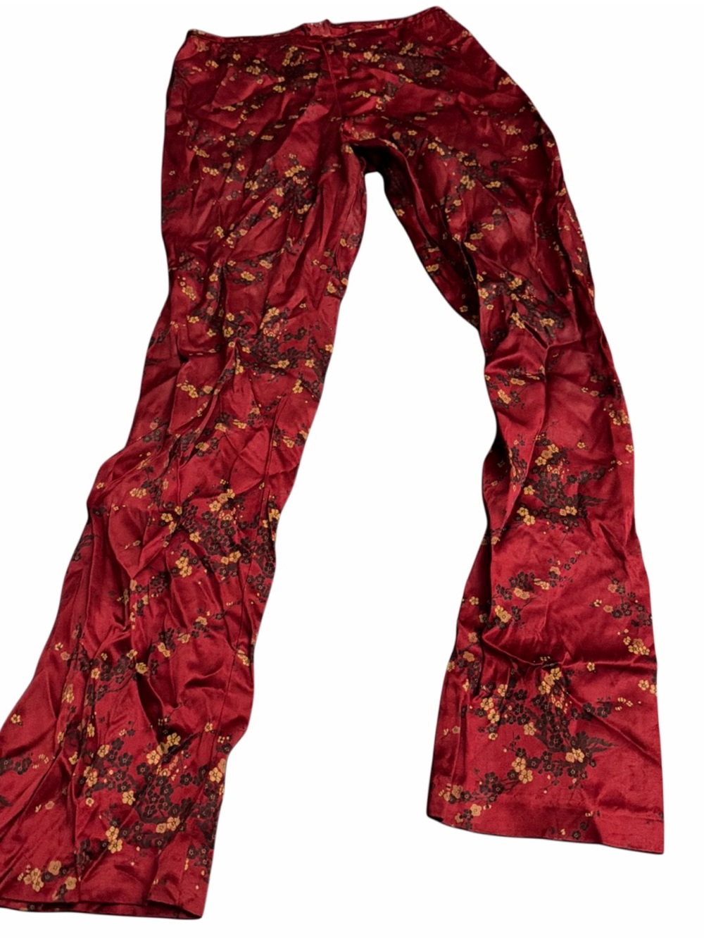 Vintage Possessed Red Satin Floral High Waisted Straight Leg Pants